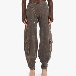 Ruve Korl Cargo Pant XS Brown Distressed Wide Leg Streetwear Avant Garde Utility